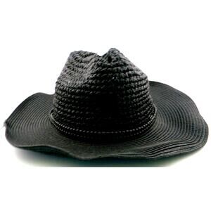 Vince Camuto Women's Black Woven Paper Straw Sun Hat Beaded Band OS Beach
